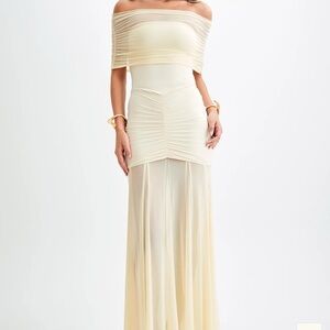 Meshki Cream Off-Shoulder Gown